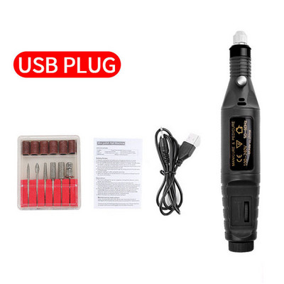LULAA USB Plug Машина за пробиване на нокти Електрическа фреза за маникюр Комплект за гел лак за нокти Инструмент за маникюр Аксесоари за нокти