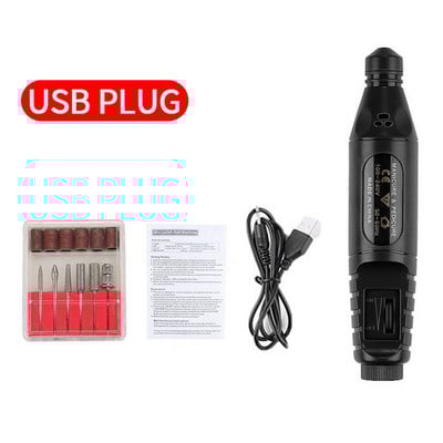LULAA USB Plug Машина за пробиване на нокти Електрическа фреза за маникюр Комплект за гел лак за нокти Инструмент за маникюр Аксесоари за нокти