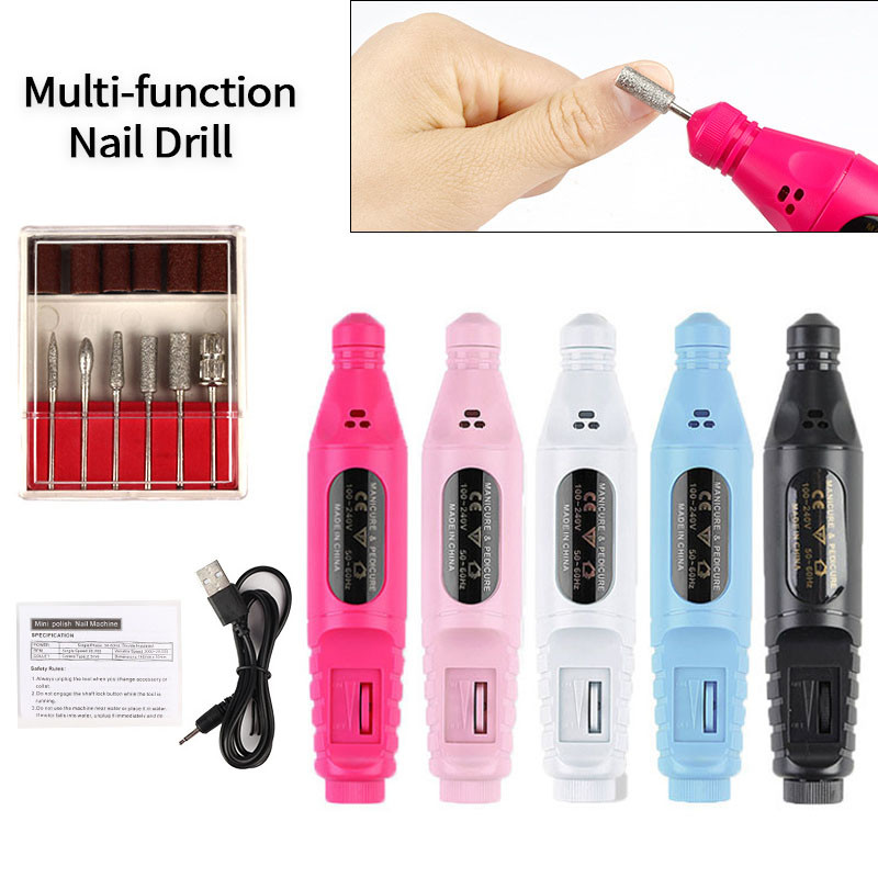 LULAA USB Plug Машина за пробиване на нокти Електрическа фреза за маникюр Комплект за гел лак за нокти Инструмент за маникюр Аксесоари за нокти