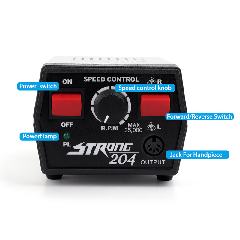 Cutie de control 65W Strong 204 35000RPM 30V Strong 210 102L Micromotor Piesă de mână Mașină electrică de manichiură Set freze pentru găurit unghii
