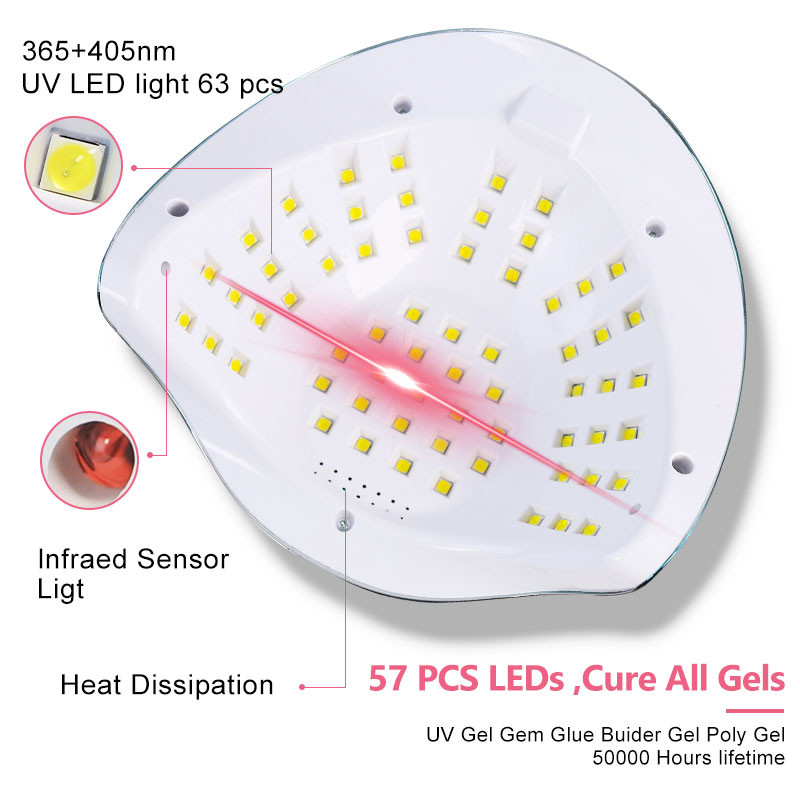63LEDs Erőteljes UV LED-es körömszárító a szárításhoz körömgéllakk hordozható kivitel nagy LCD érintőképernyővel, intelligens szenzoros körömlámpával