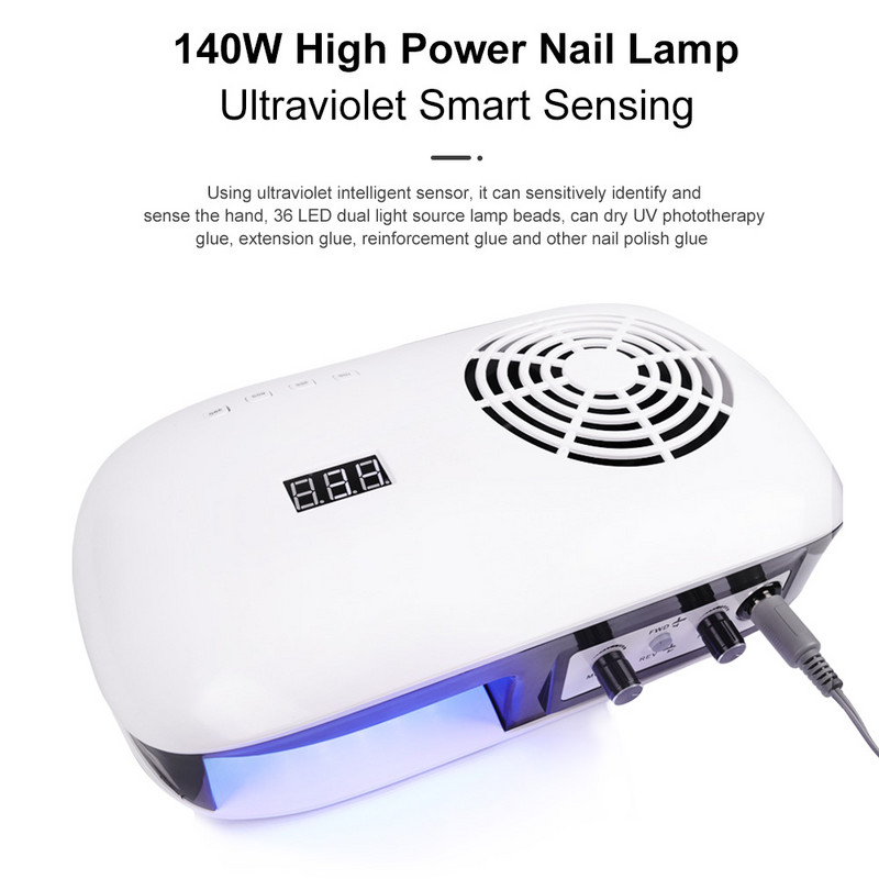 140 W-os professzionális manikűrgép Erőteljes porszívó 80 W UV LED körömlámpa Gyorsan szárad minden körömlakk körömfúró készlet