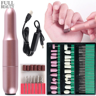 Set de mașini de manichiură profesionale pentru găurit electric pentru unghii, mașină de șlefuit cu stilou din aur roz, cu încărcare USB, instrument de frezat pentru ocul cu gel pentru pedichiură CHUSB