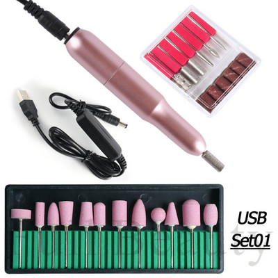 Professzionális elektromos körömfúró manikűr gépkészlet Rose Gold Pen Sander USB töltő pedikűr gél lakk maró szerszám CHUSB