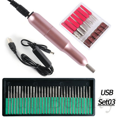 Professzionális elektromos körömfúró manikűr gépkészlet Rose Gold Pen Sander USB töltő pedikűr gél lakk maró szerszám CHUSB