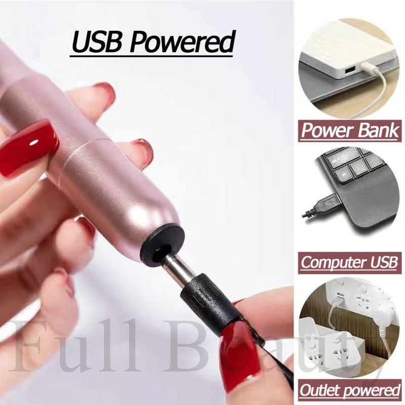Professzionális elektromos körömfúró manikűr gépkészlet Rose Gold Pen Sander USB töltő pedikűr gél lakk maró szerszám CHUSB