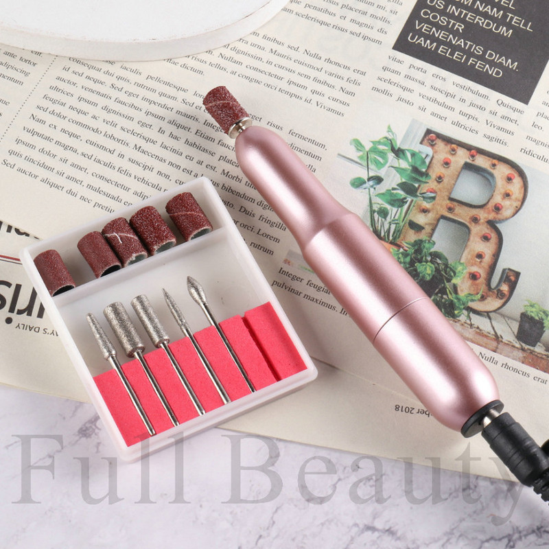 Professzionális elektromos körömfúró manikűr gépkészlet Rose Gold Pen Sander USB töltő pedikűr gél lakk maró szerszám CHUSB