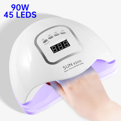 90W UV LED lampa na nechty na manikúru 45 LED diód sušič nechtov na všetky druhy gélových lakov LCD displej lampa na sušenie nechtov manikúrové nástroje