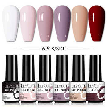 LILYCUTE 6 τμχ Σετ Gel Βερνίκι Νυχιών Nude Pink Vernis Semi Permanent Hybrid Gel Vernish Soak Off UV LED Nail Art Gel Base Top Coat