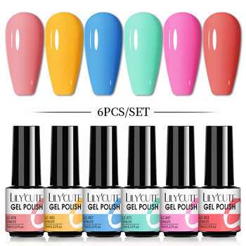 LILYCUTE 6 τμχ Σετ Gel Βερνίκι Νυχιών Nude Pink Vernis Semi Permanent Hybrid Gel Vernish Soak Off UV LED Nail Art Gel Base Top Coat