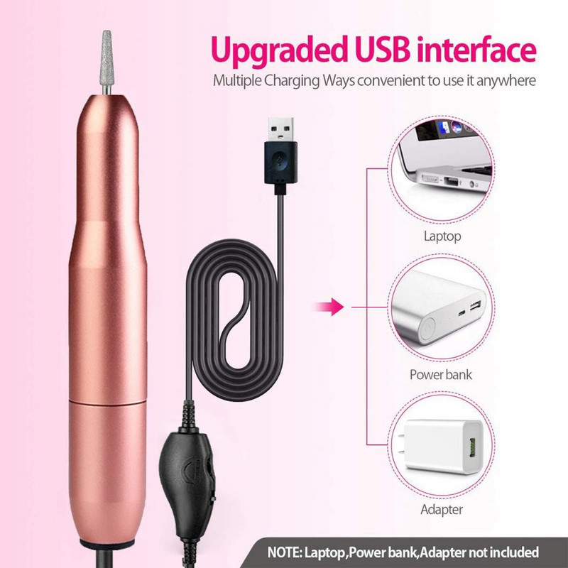 Elektromos körömfúró gép 20000 RPM manikűr gép készlet USB töltő maró vágó manikűr körömreszelő pedikűr eszközök csepp