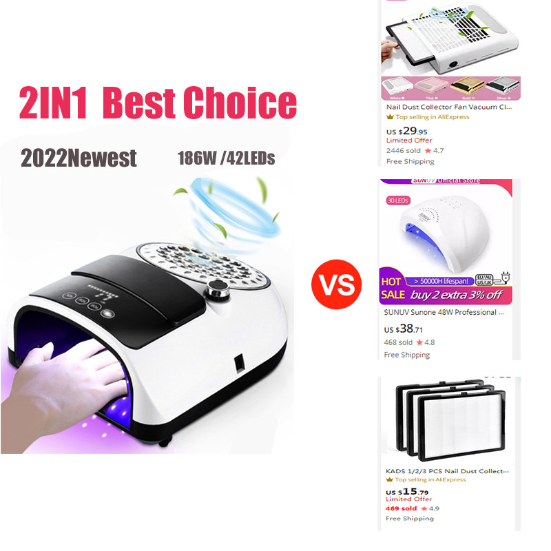 2IN1 nagy teljesítményű 126 W-os lámpa köröm LED köröm lámpa körömszárításhoz 186 W nagy szilárdságú porszívó porszívó kipufogó ventilátor porgyűjtő