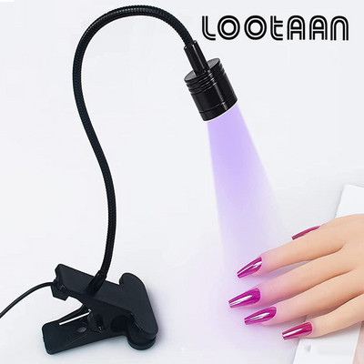 Lootaan Led Ultraviolet Lights Clip-On Metal Tube UV Lamp USB Mini UV Gel Curing Light Настолна лампа Сушилня за нокти за инструменти за ноктопластика
