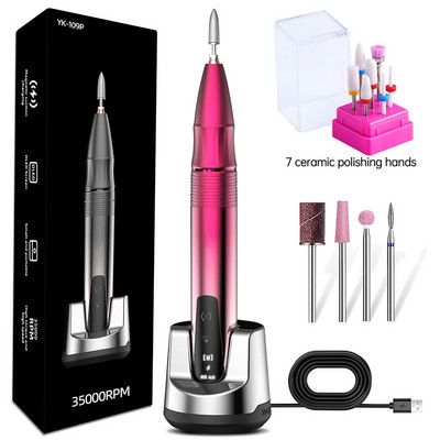 35000RPM punjiva bušilica za nokte Bežični prijenosni stroj za manikuru Turpija za bušilicu za nokte s HD LCD zaslonom na dodir