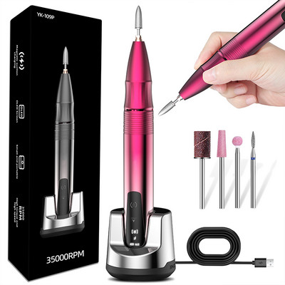 35000RPM punjiva bušilica za nokte Bežični prijenosni stroj za manikuru Turpija za bušilicu za nokte s HD LCD zaslonom na dodir