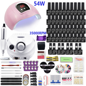 Σετ νυχιών 40/30/20/10 τεμ. Color Gel Vernish With 35000RPM Nail Drill Manicure and UV Lamp Nail dryer for Nail Art Cutter Tools