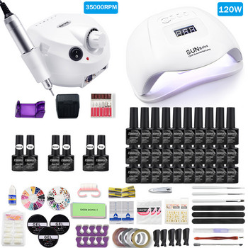 Σετ νυχιών 40/30/20/10 τεμ. Color Gel Vernish With 35000RPM Nail Drill Manicure and UV Lamp Nail dryer for Nail Art Cutter Tools