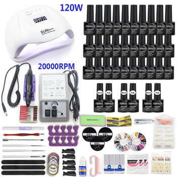 Σετ νυχιών 40/30/20/10 τεμ. Color Gel Vernish With 35000RPM Nail Drill Manicure and UV Lamp Nail dryer for Nail Art Cutter Tools