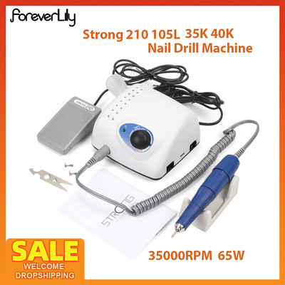65W Strong 210 105L бормашина за нокти Машина за маникюр и педикюр Електрическа силна пила за нокти Полиране 35000RPM Устройство за шлайфане на ноктопластика