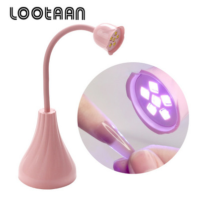 LOOTAAN 18W Настолна машина за сушене на нокти Нова розова USB акумулаторна лампа за нокти Lotus Дизайн на ваза Лампа за маникюр за втвърдяване на върха на ноктите