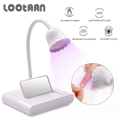 LOOTAAN Нова преносима LED лампа за нокти Lotus с огледало Акумулаторна UV LED лампа 20W Лампа за сушене Регулируема сушилня Инструмент за нокти