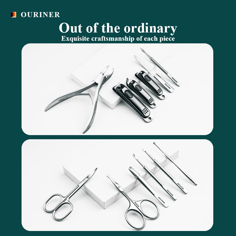 Set de manichiură profesional 12 în 1 Kit cu funcții complete Seturi de pedichiură din oțel inoxidabil cu husă portabilă din piele Idee cadou