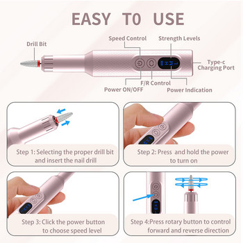 Акумулаторна електрическа бормашина за нокти Акумулаторна фреза за пила за нокти за маникюр Педикюр Инструмент за премахване на гел Шлифовъчна машина Инструменти за нокти