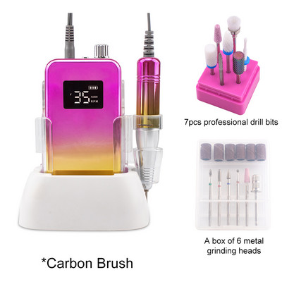 Mali zaslon 35000RPM Prijenosna bušilica za nokte sa stolnom bazom Bežična baterijska bušilica Ružičasta ručka Bežična ljubičasta