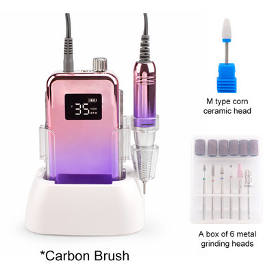 Mali zaslon 35000RPM Prijenosna bušilica za nokte sa stolnom bazom Bežična baterijska bušilica Ružičasta ručka Bežična ljubičasta