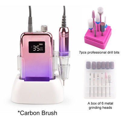 Mali zaslon 35000RPM Prijenosna bušilica za nokte sa stolnom bazom Bežična baterijska bušilica Ružičasta ručka Bežična ljubičasta