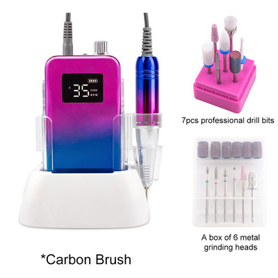 Mali zaslon 35000RPM Prijenosna bušilica za nokte sa stolnom bazom Bežična baterijska bušilica Ružičasta ručka Bežična ljubičasta