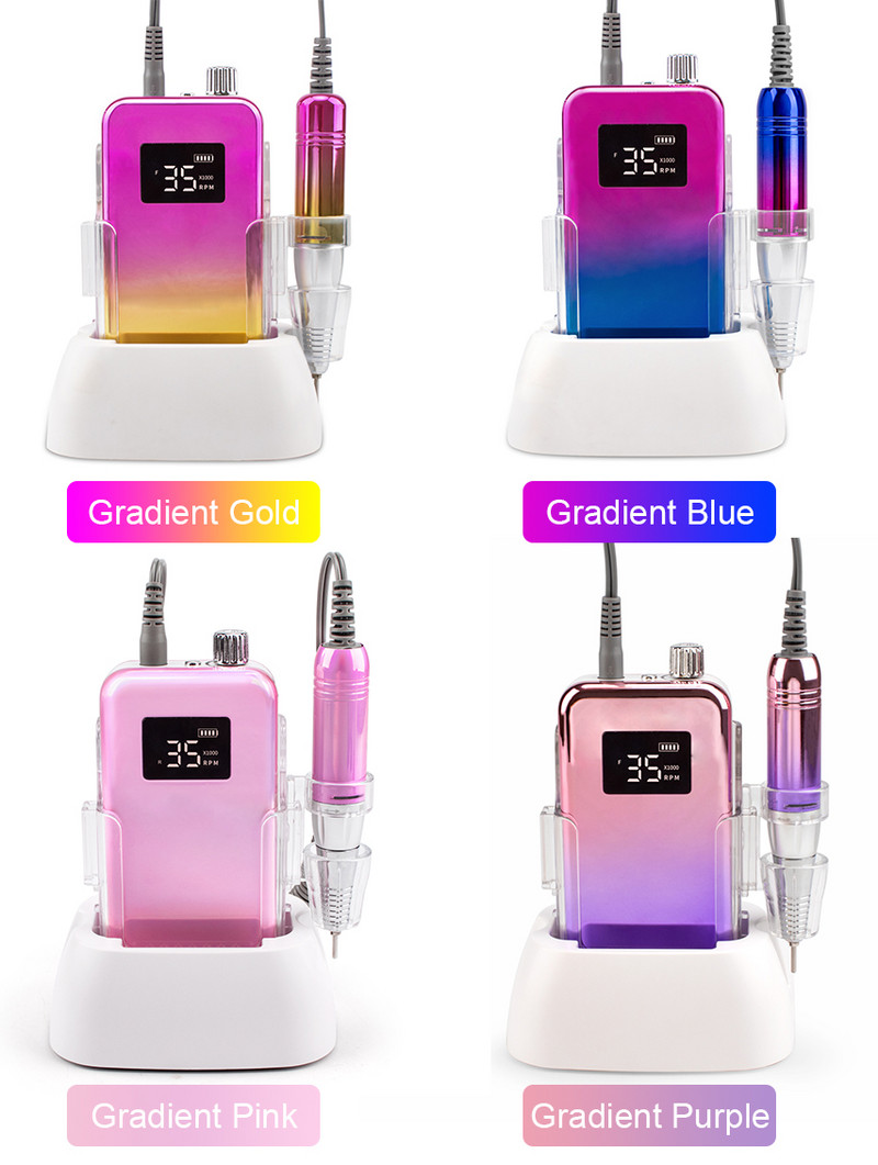 Mali zaslon 35000RPM Prijenosna bušilica za nokte sa stolnom bazom Bežična baterijska bušilica Ružičasta ručka Bežična ljubičasta