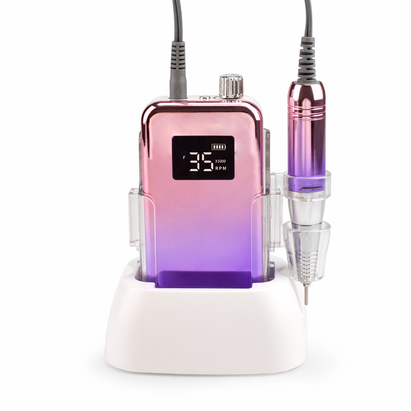 Mali zaslon 35000RPM Prijenosna bušilica za nokte sa stolnom bazom Bežična baterijska bušilica Ružičasta ručka Bežična ljubičasta