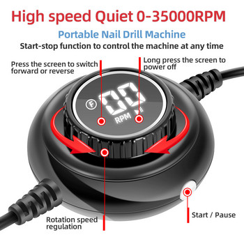 35000RPM Електрическа бормашина за нокти за фреза за маникюр Комплект фрези за гел полиране на нокти бормашина Писалка Салон за нокти Оборудване