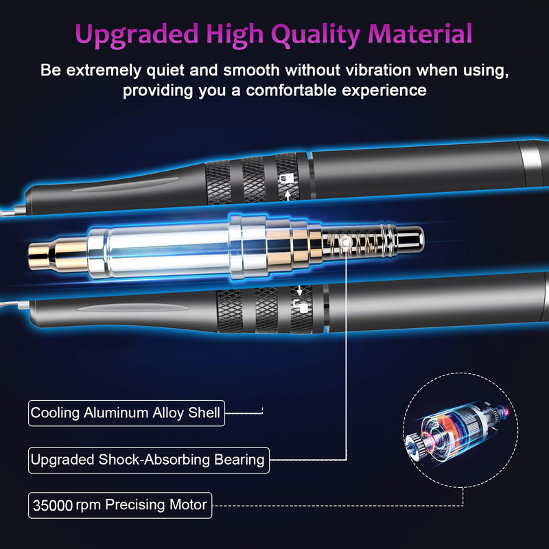 35000RPM Električna bušilica za nokte za manikuru Set glodalica za poliranje gela Bušilica za nokte Olovka Salon Oprema za nokte
