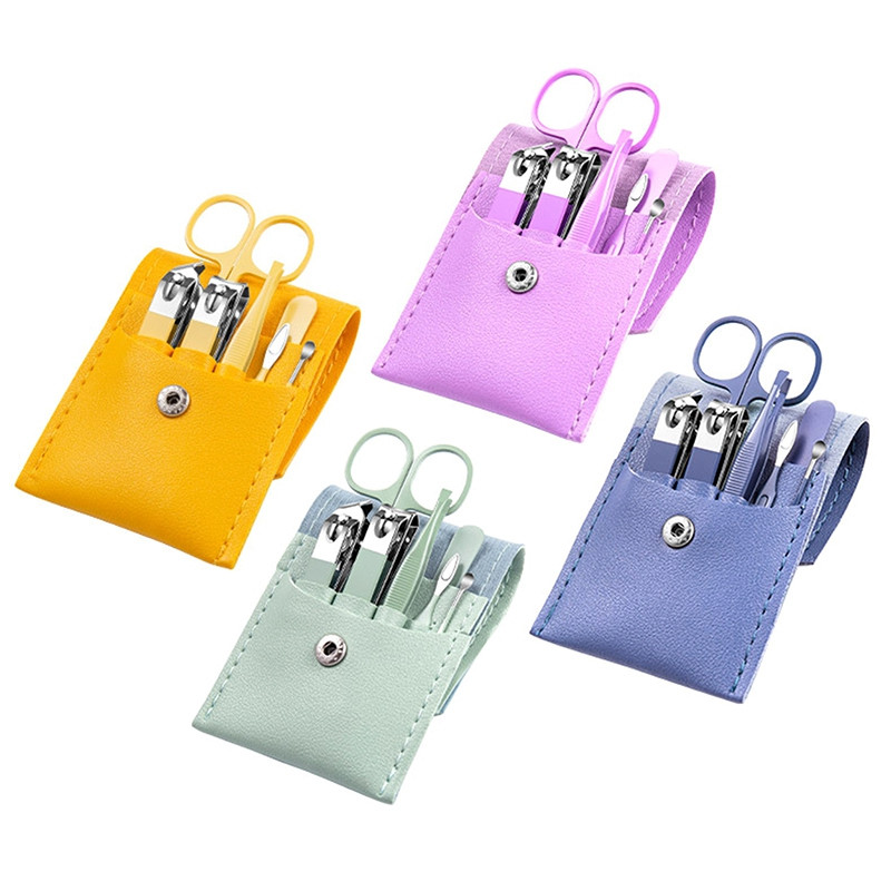 7Pcs/set Set za manikuru od nehrđajućeg čelika Nail Art Clipper Nipper zanoktice Škare Alati za njegu s torbom od PU kože