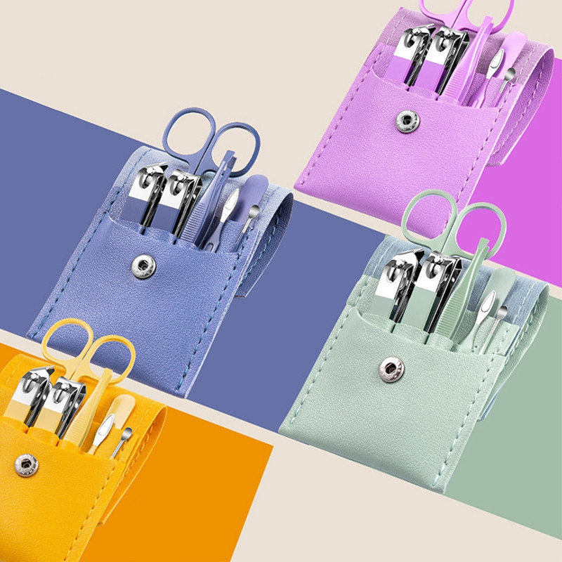 7Pcs/set Set za manikuru od nehrđajućeg čelika Nail Art Clipper Nipper zanoktice Škare Alati za njegu s torbom od PU kože