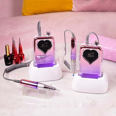 Purple Portable Desktop Base Cordless Nail Drill Machine 35000RPM Rechargeable Manicure Electric Nail File Drill 35000 Battery