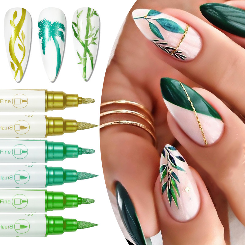 10/12 KOM Nail Art Crtanje Graffiti Olovaka Set Zlato Srebrna Olovka Vodootporna linija za slikanje Masni kist Bijeli marker Alat za nokte