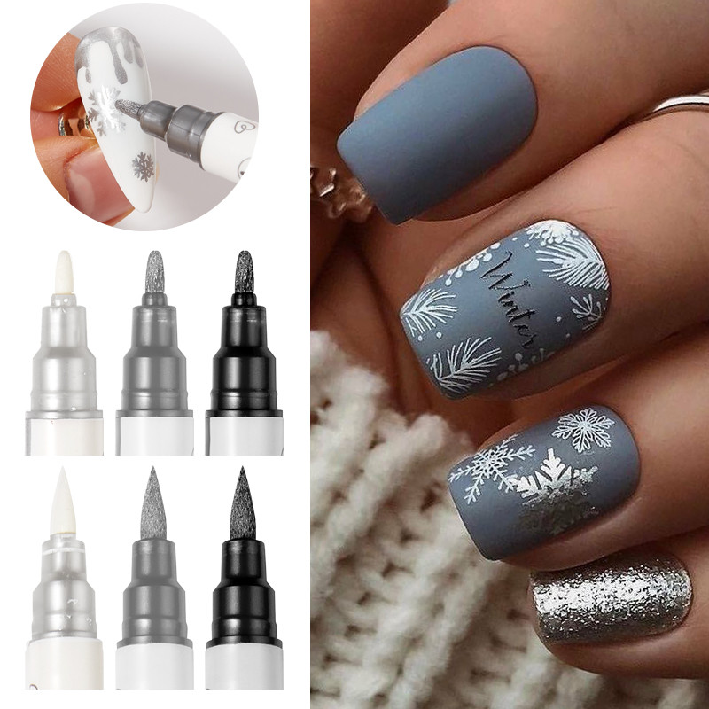 10/12 KOM Nail Art Crtanje Graffiti Olovaka Set Zlato Srebrna Olovka Vodootporna linija za slikanje Masni kist Bijeli marker Alat za nokte