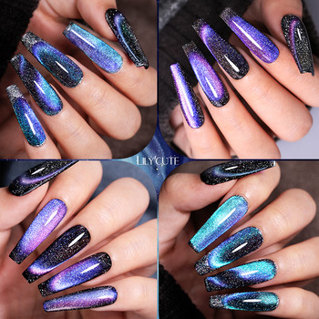 LILYCUTE 6 ΤΕΜ/ΣΕΤ 9D Reflective Cat Magnetic Gel Nail Polish Glitter Vernis Semi Permanent Soak Off Magnetic UV Gel Nail Art Gel