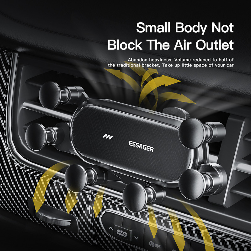 Essager Six Points Gravity automašīnas tālruņa turētājs Air Vent Clip GPS stiprinājuma statīvs iPhone 14 Samsung Xiaomi viedtālruņa turētāja atbalsts