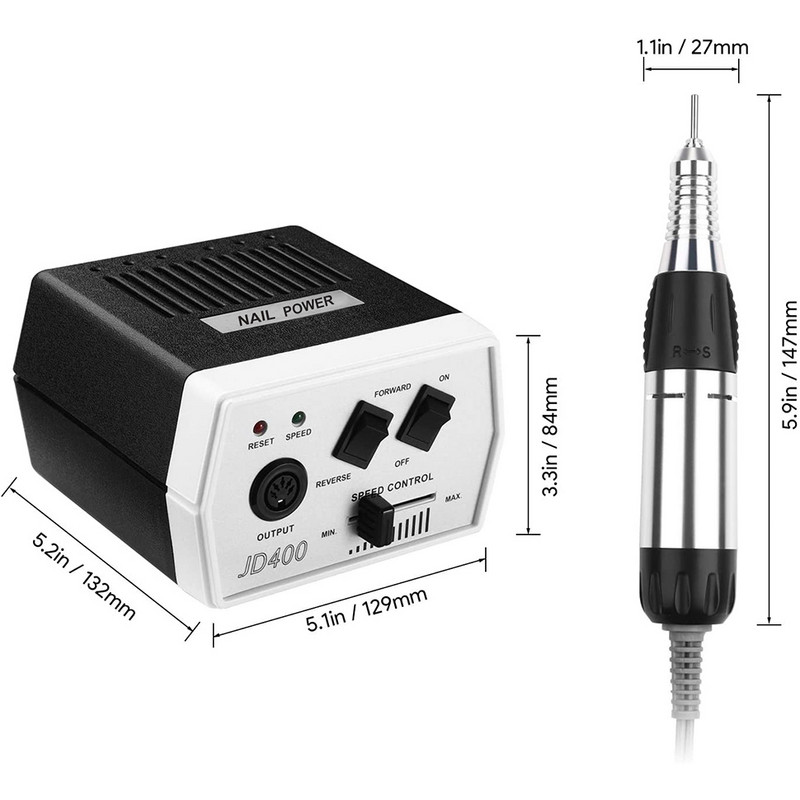 Електрическа бормашина за нокти JD400 EU Warehouse 30000RPM Мощен комплект пила за маникюр и педикюр Инструмент с фрези
