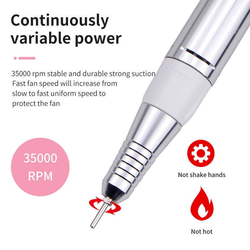 2 az 1-ben többfunkciós, nagy hatékonyságú 35 000/20 000 fordulat/perc elektromos körömfúró porszívóval, manikűr ventilátor szerszámkészletek