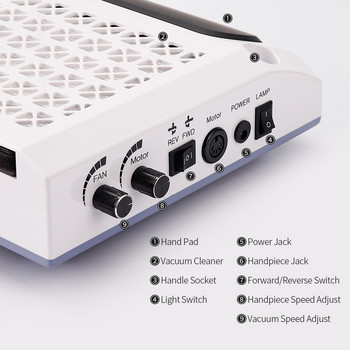 80W 4 в 1 Силна мощност Прахосмукачка за нокти UV гел за полиране на нокти Свредла за нокти Осветителна лампа Ръчна подложка Прахосмукачка Устройство за салон за нокти