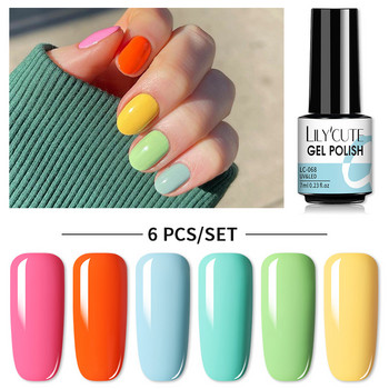 LILYCUTE 6 τμχ/Σετ βερνίκι νυχιών Gel Gel Summer Neon Colorful Glitter για Μανικιούρ Ημιμόνιμο Soak Off Gel UV LED Varnishes Kit