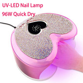 96 W-os UV-LED körömlámpa Professzionális szív alakú gél lakk gyógylámpa Pink Sun Light körömszárító manikűr gép strasszokkal