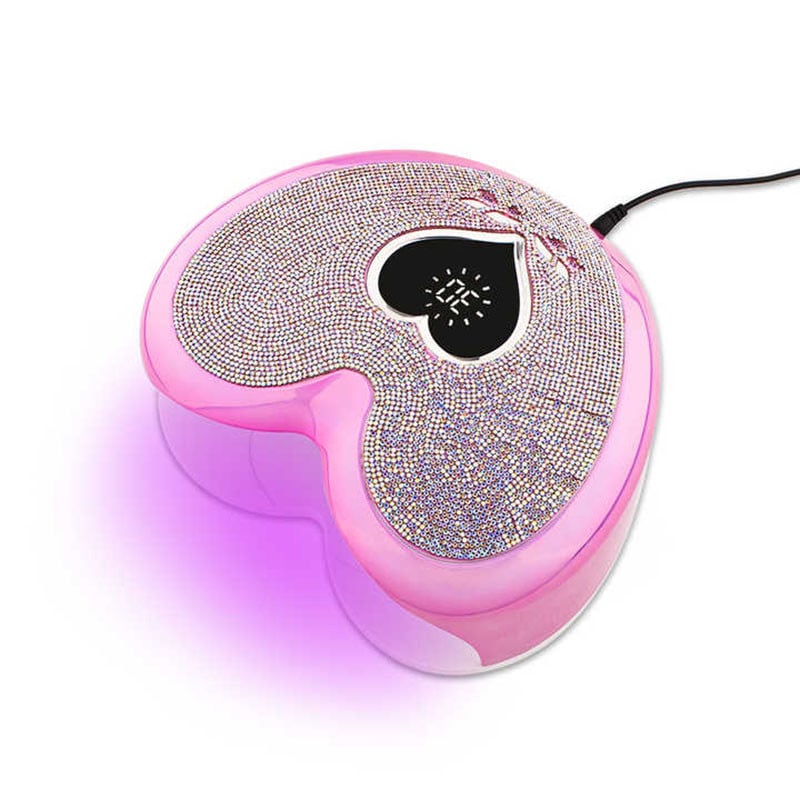 96 W-os UV-LED körömlámpa Professzionális szív alakú gél lakk gyógylámpa Pink Sun Light körömszárító manikűr gép strasszokkal