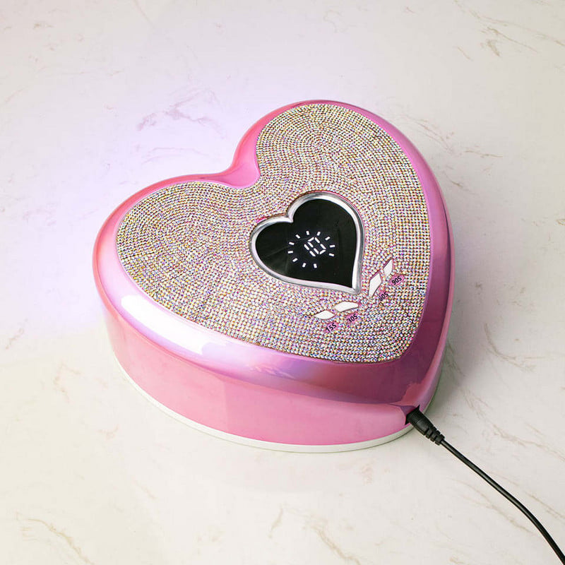 96 W-os UV-LED körömlámpa Professzionális szív alakú gél lakk gyógylámpa Pink Sun Light körömszárító manikűr gép strasszokkal