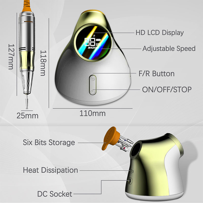Stroj za bušenje noktiju od 35000 RPM za glodanje akrilnog gela, rezanje s načinom pauze Brusilica za nokte, profesionalni stroj za salon za nokte